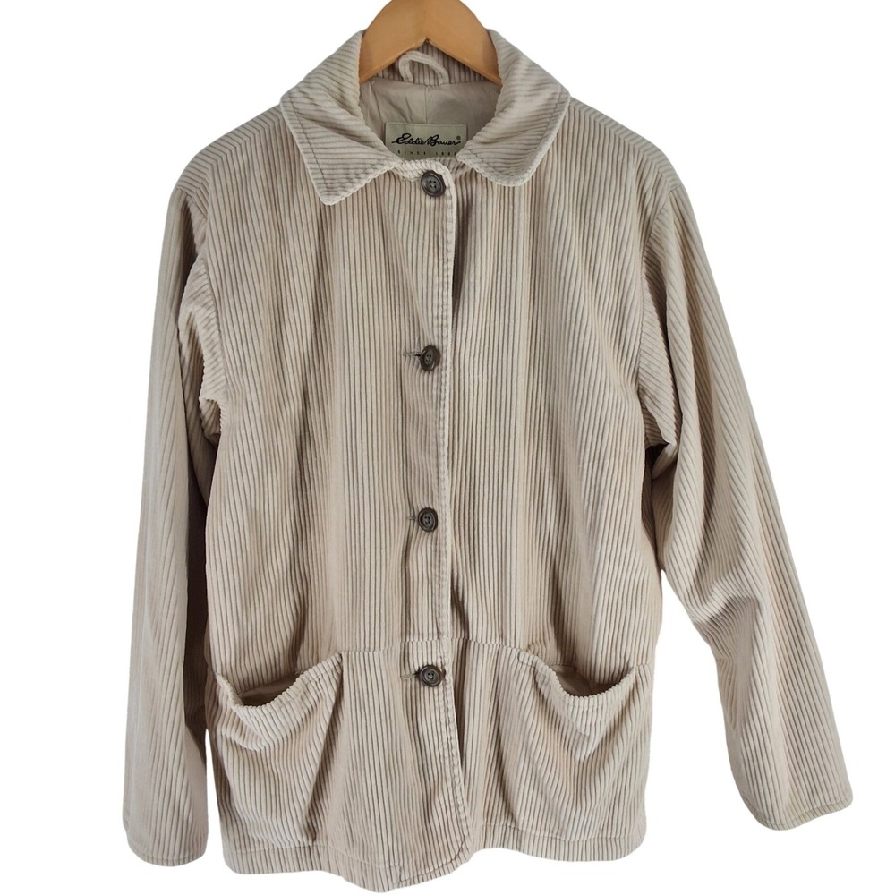 Eddie Bauer Womens Tan Wide Wale Corduroy Barn Jacket Chore Coat Small S